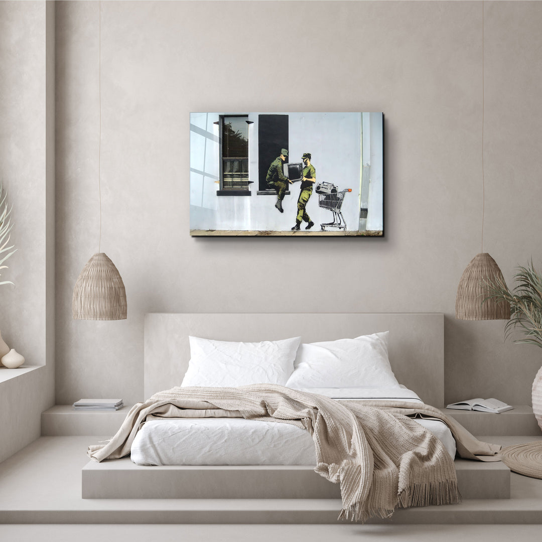 ・"Banksy - Looting Soldiers"・Glass Wall Art | Artdesigna Glass Printing Wall Arts.