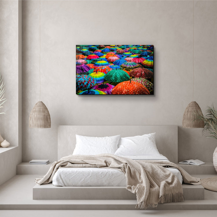 ・"Colorful Umbrellas"・Glass Wall Art | Artdesigna Glass Printing Wall Arts.