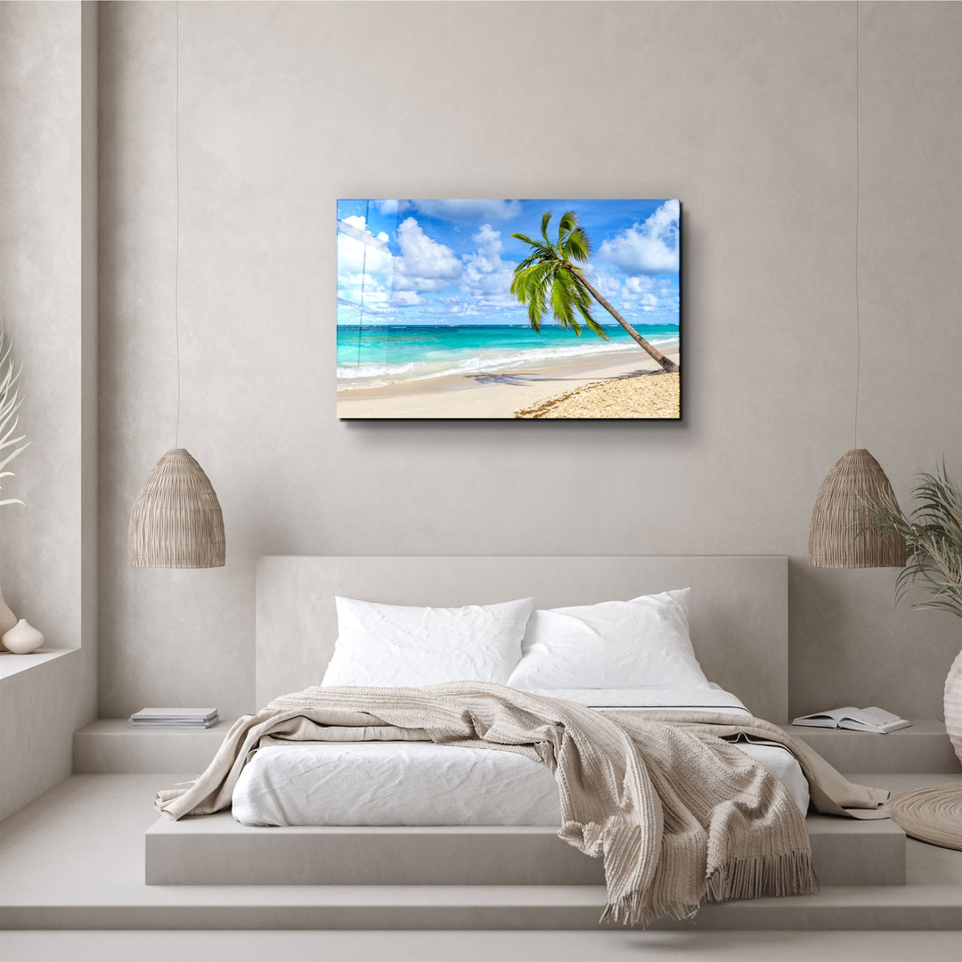 ・"Palm Tree & Beach"・Glass Wall Art | Artdesigna Glass Printing Wall Arts.