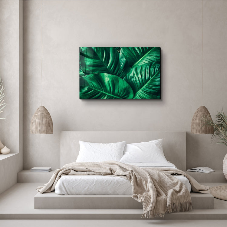 ・"Green Tropical Leaf"・Glass Wall Art | Artdesigna Glass Printing Wall Arts.