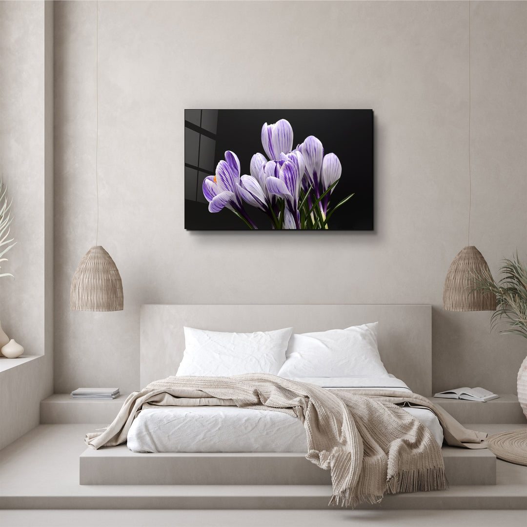 ・"Purple Flowers"・Glass Wall Art | Artdesigna Glass Printing Wall Arts.