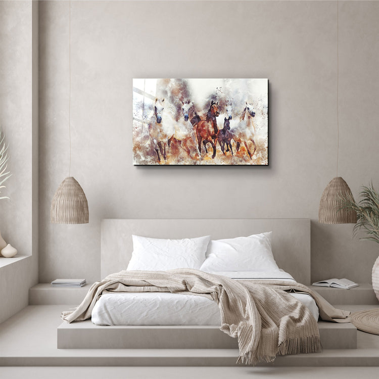 ・"Running Horses"・Glass Wall Art | Artdesigna Glass Printing Wall Arts.