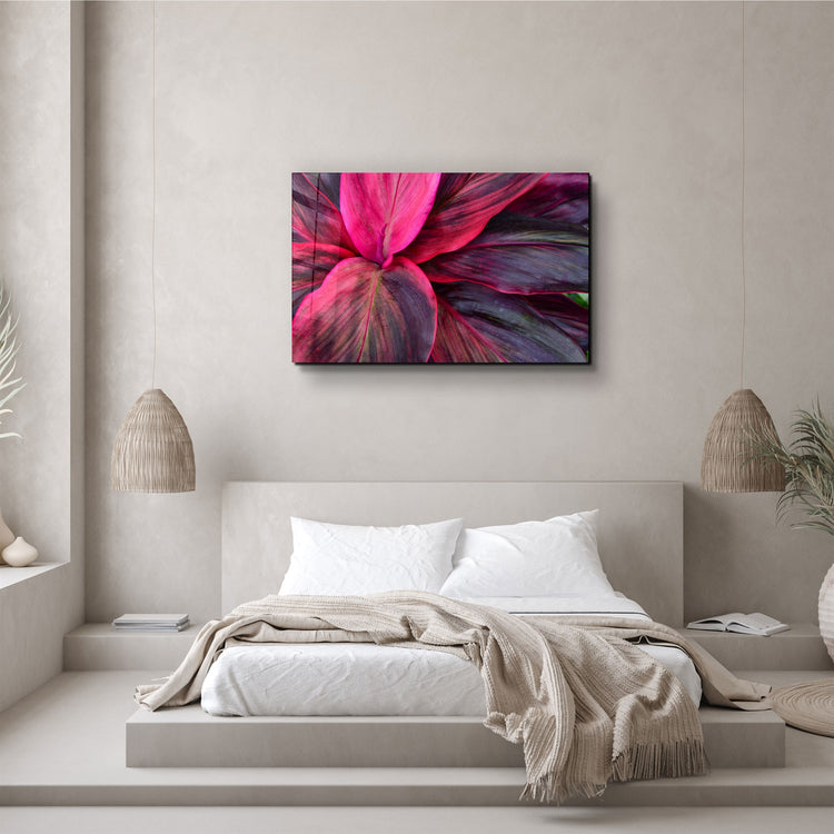 ・"Pink Leaves"・Glass Wall Art | Artdesigna Glass Printing Wall Arts.