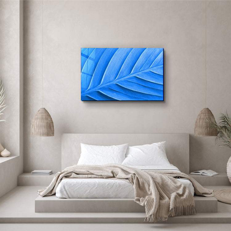 ・"Blue Leaf"・Glass Wall Art | Artdesigna Glass Printing Wall Arts.