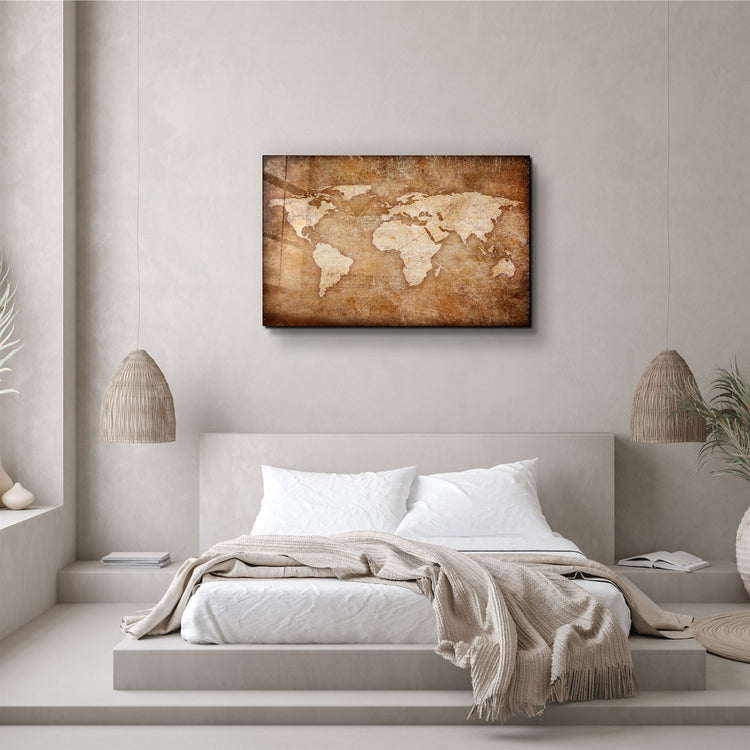 ・"World Map Classic"・Glass Wall Art | Artdesigna Glass Printing Wall Arts.