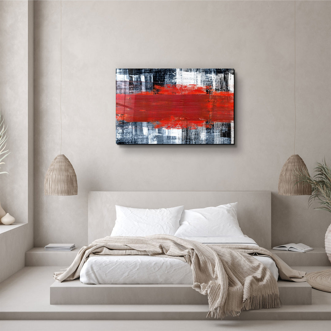 ・"Red Thick Line"・Glass Wall Art | Artdesigna Glass Printing Wall Arts.