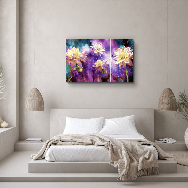 ・"Divided Flowers Purple"・Glass Wall Art | Artdesigna Glass Printing Wall Arts.