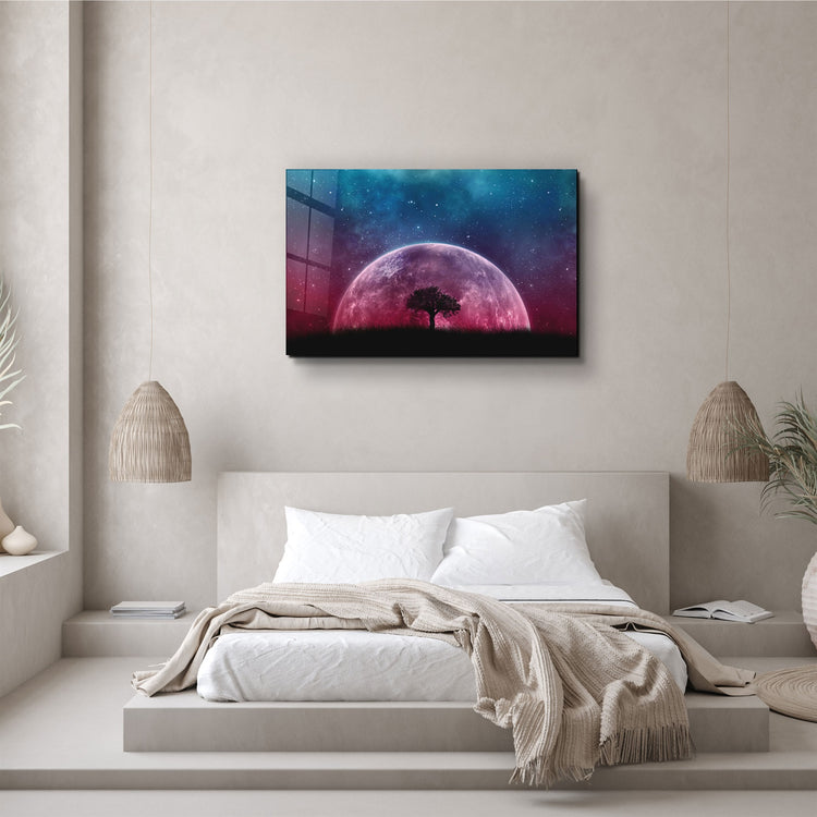 ・"PinkMoon"・Glass Wall Art | Artdesigna Glass Printing Wall Arts.