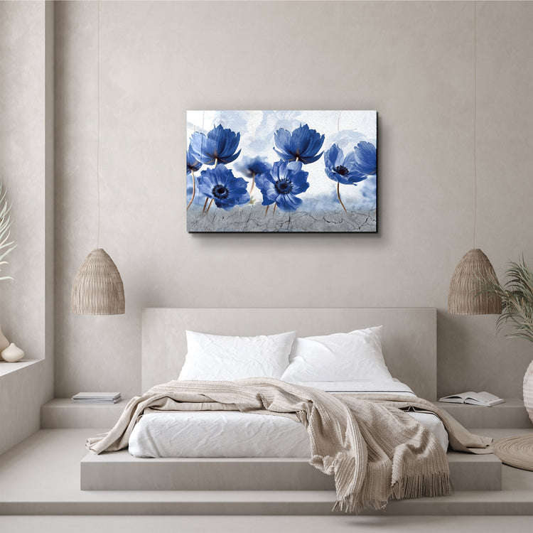 ・"Blue Flowers"・Glass Wall Art | Artdesigna Glass Printing Wall Arts.