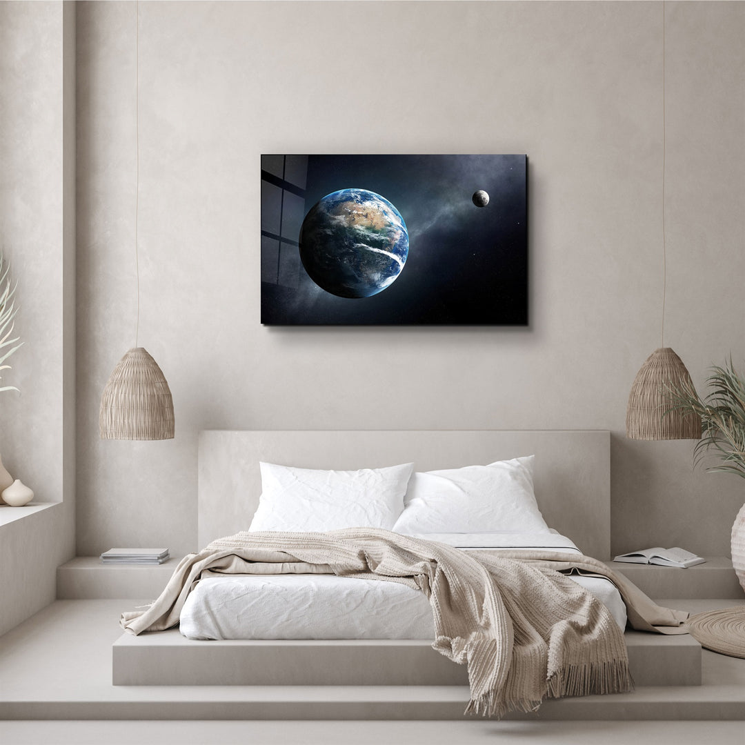 ・"World & Moon"・Glass Wall Art | Artdesigna Glass Printing Wall Arts.