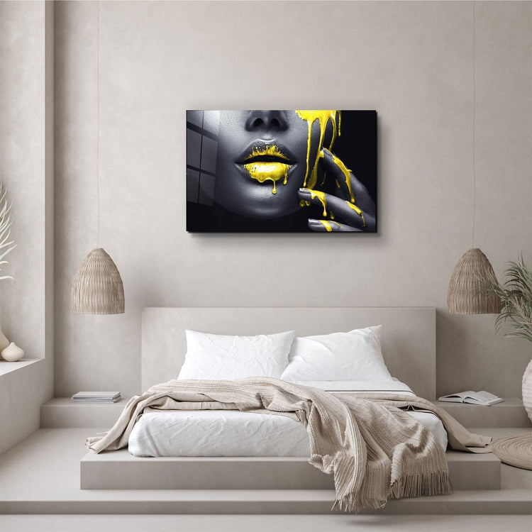 ・"Yellow Lips V2"・Glass Wall Art | Artdesigna Glass Printing Wall Arts.