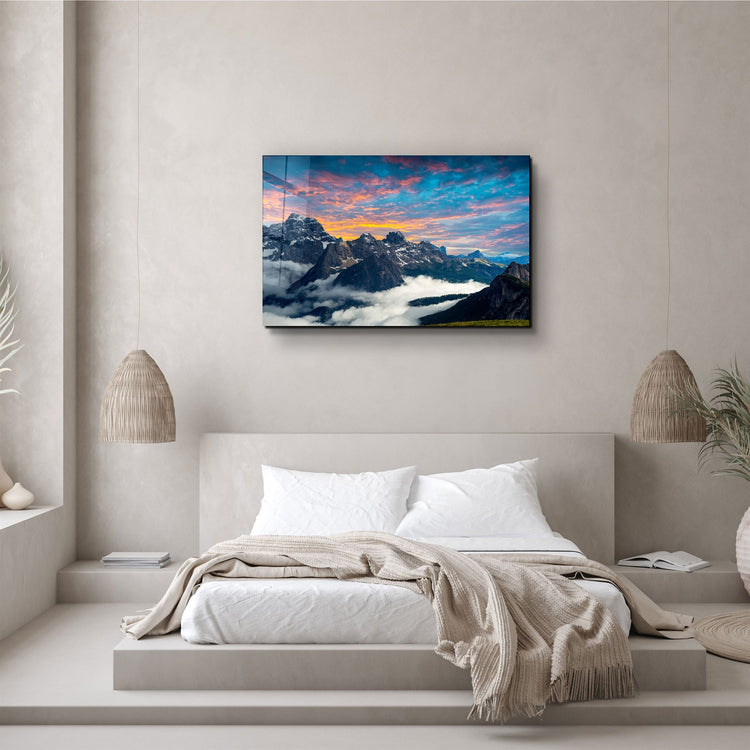 ・"Mountains and Clouds"・Glass Wall Art | Artdesigna Glass Printing Wall Arts.