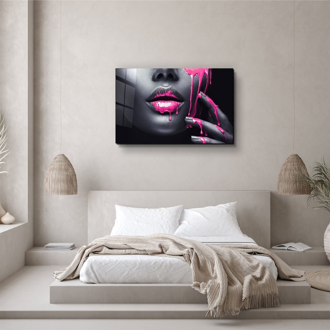 ・"Pink Lips V2"・Glass Wall Art | Artdesigna Glass Printing Wall Arts.