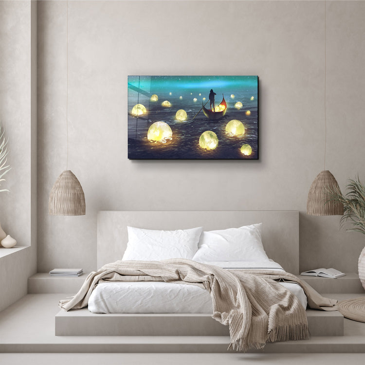 ・"Lights on the Sea"・Glass Wall Art | Artdesigna Glass Printing Wall Arts.