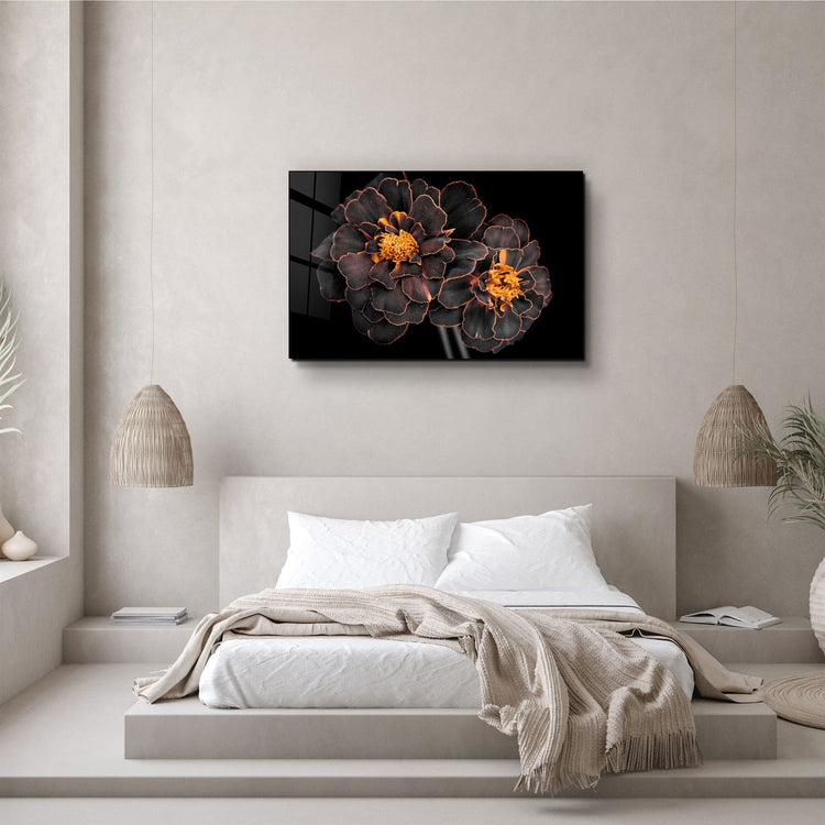 ・"Black and Yellow Flowers"・Glass Wall Art | Artdesigna Glass Printing Wall Arts.