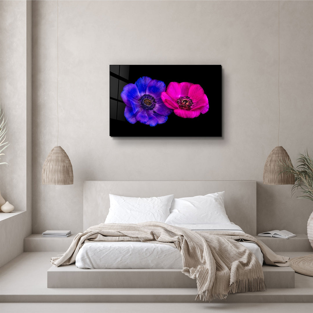 ・"Blue and Pink Flowers"・Glass Wall Art | Artdesigna Glass Printing Wall Arts.