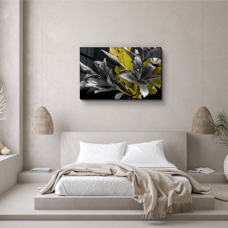 ・"Yellow and Black Flowers"・Glass Wall Art | Artdesigna Glass Printing Wall Arts.