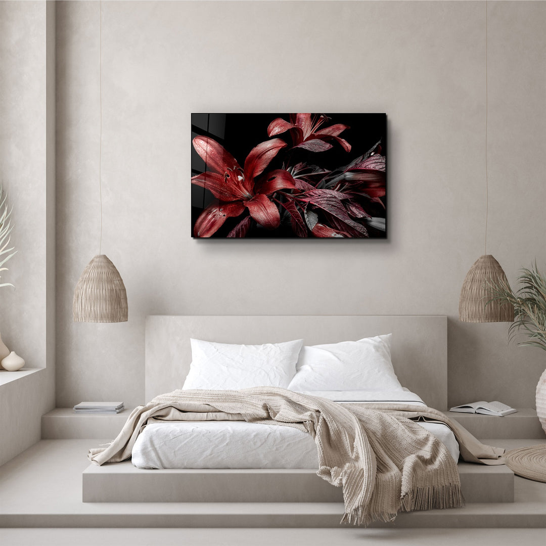 ・"Red and Black Flowers"・Glass Wall Art | Artdesigna Glass Printing Wall Arts.