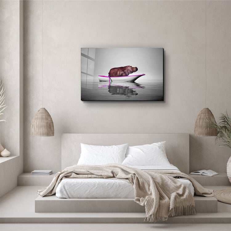 ・"Hippo on the Boat 2"・Glass Wall Art | Artdesigna Glass Printing Wall Arts.