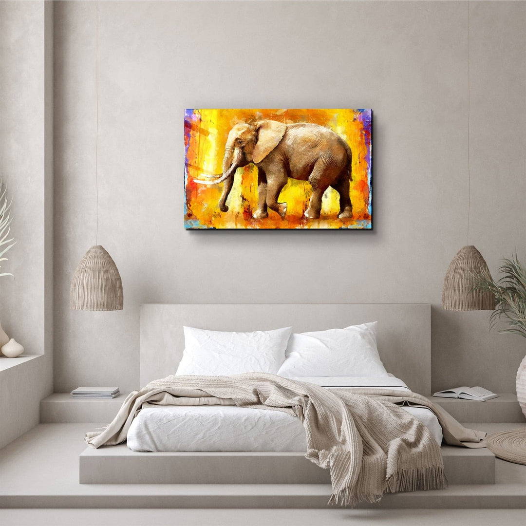 ・"Elephant Yellow"・Glass Wall Art | Artdesigna Glass Printing Wall Arts.