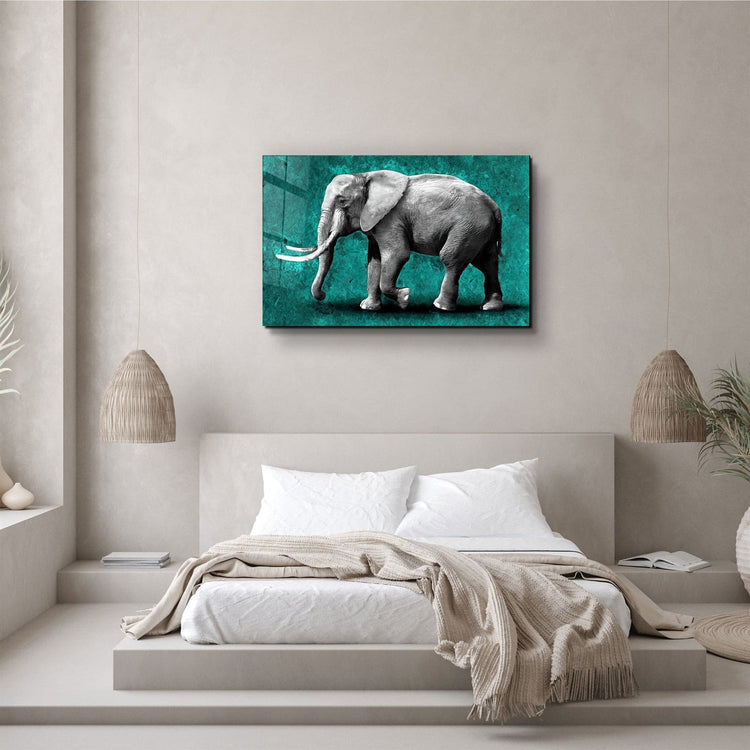 ・"Elephant Green"・Glass Wall Art | Artdesigna Glass Printing Wall Arts.