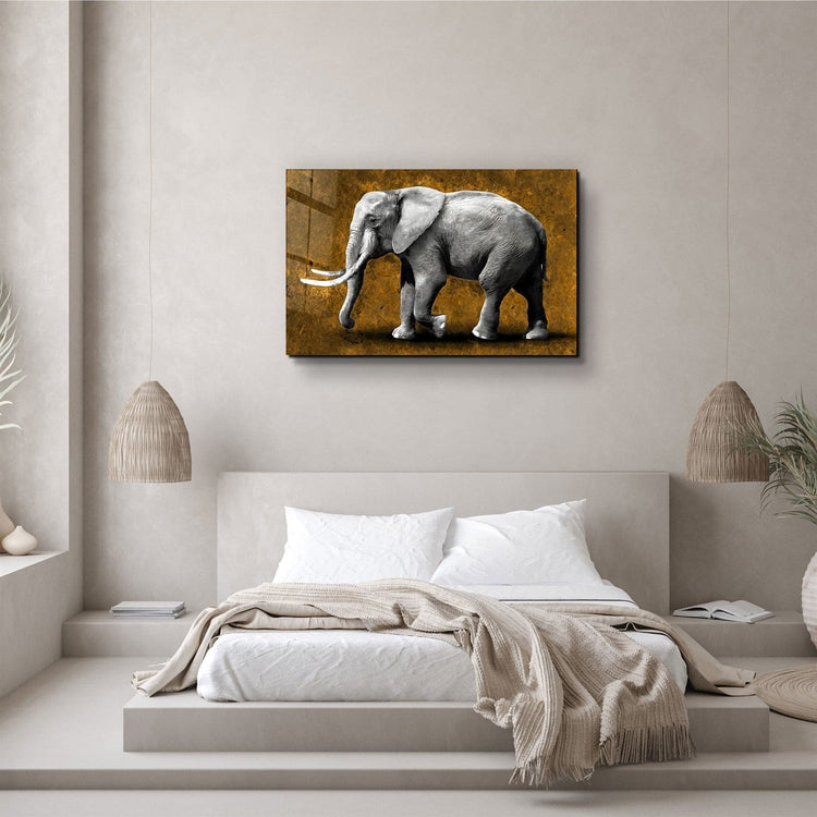 ・"Elephant Brown"・Glass Wall Art | Artdesigna Glass Printing Wall Arts.