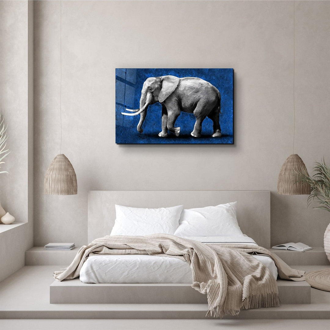 ・"Elephant Blue"・Glass Wall Art | Artdesigna Glass Printing Wall Arts.