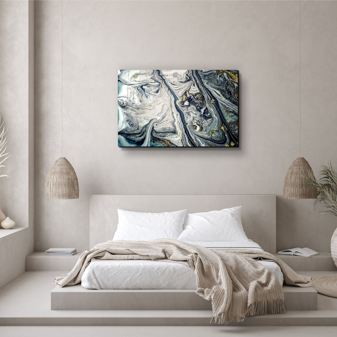 ・"Gray Blue Marble with Golden Dust"・Glass Wall Art