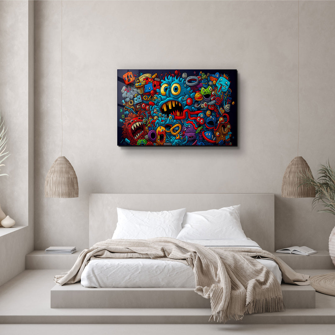 ・"Graffiti Monsters"・Glass Wall Art