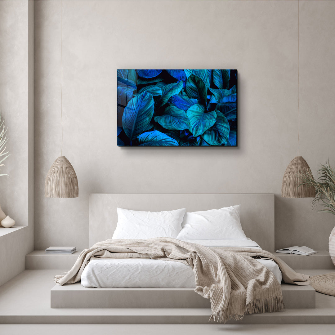 ・"Blue Leaves"・Glass Wall Art