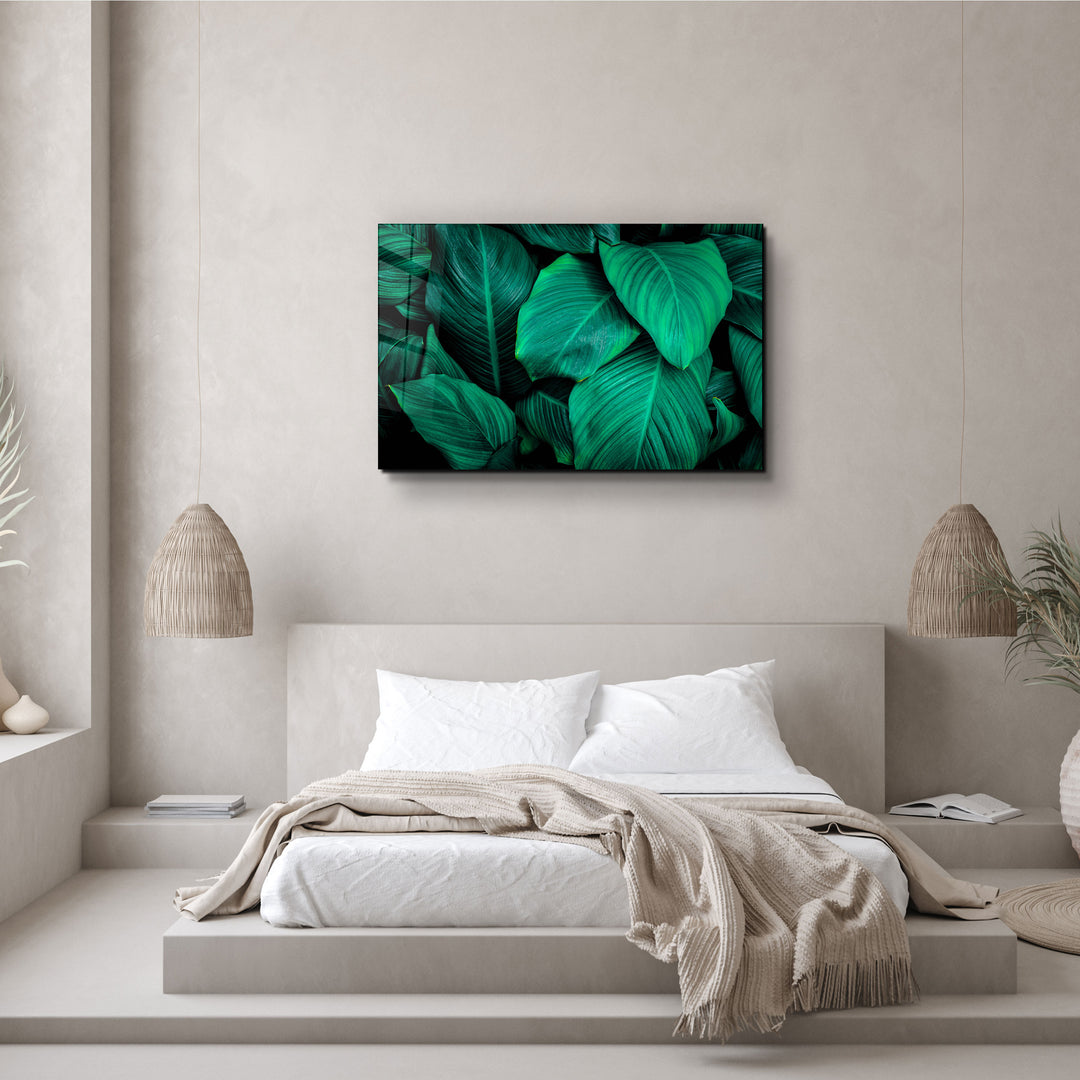 ・"Green Leaves"・Glass Wall Art