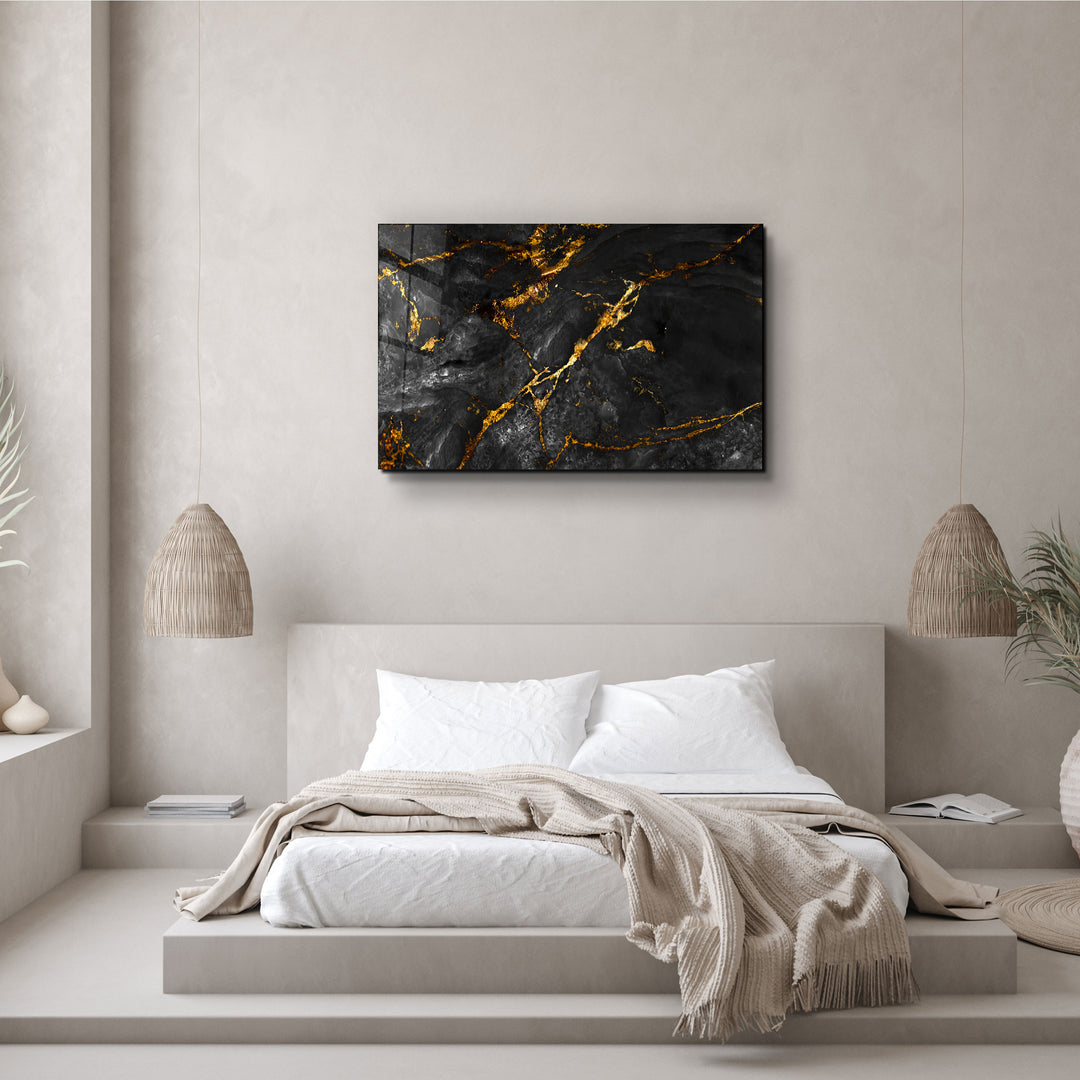 ・"Black Marble with Golden Dust"・Glass Wall Art