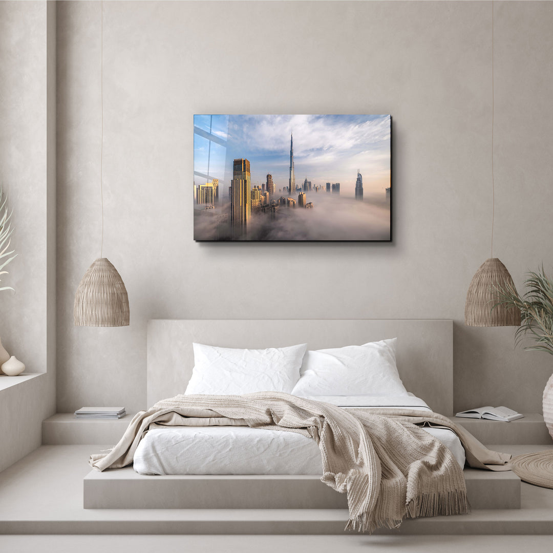 ・"Dubai Sykline Under Fog- UAE"・Glass Wall Art