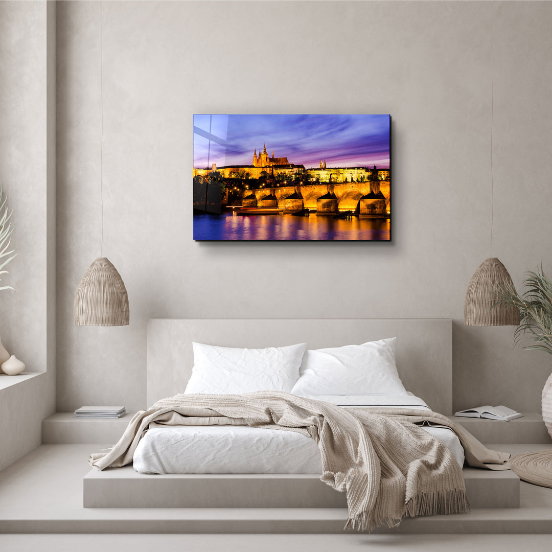 ・"Beautiful Prague Castle during twilight"・Glass Wall Art