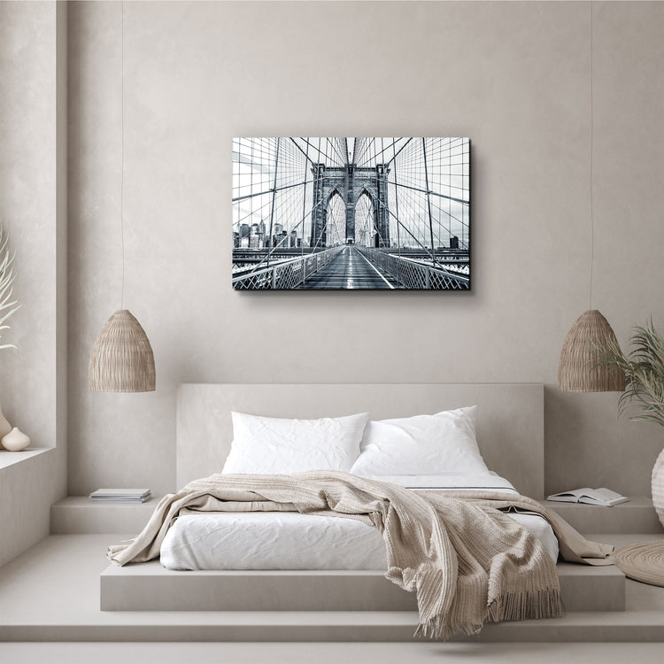 ・"Brooklyn Bridge Retro Gray"・Glass Wall Art | Artdesigna Glass Printing Wall Arts.