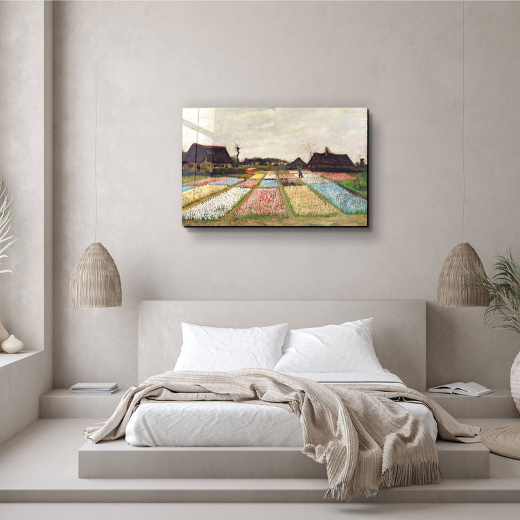・"Van Gogh art print, vintage Flower Beds in Holland wall decor (1883)"・Glass Wall Art | Artdesigna Glass Printing Wall Arts.