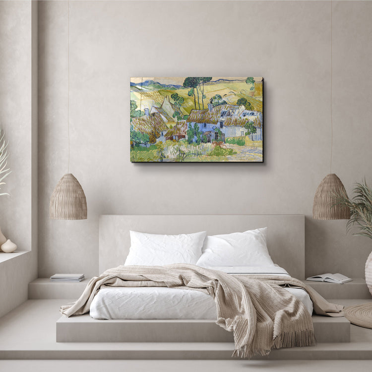 ・"Vincent van Gogh's Farms near Auvers (1890)"・Glass Wall Art | Artdesigna Glass Printing Wall Arts.