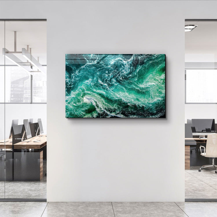 ・"Green Waves"・Glass Wall Art | Artdesigna Glass Printing Wall Arts.