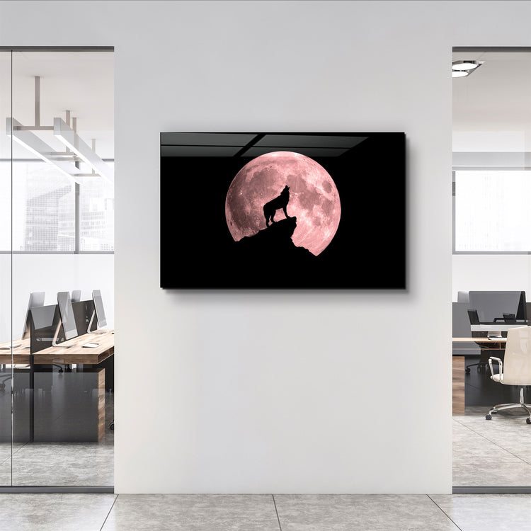 ・"Wolf and Moon"・Glass Wall Art | Artdesigna Glass Printing Wall Arts.