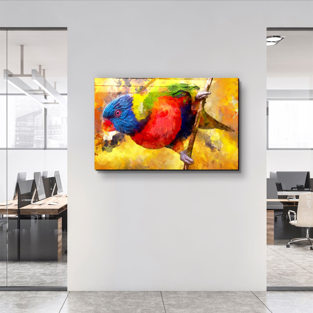 ・"Abstract Colorful Parrot"・Glass Wall Art | Artdesigna Glass Printing Wall Arts.