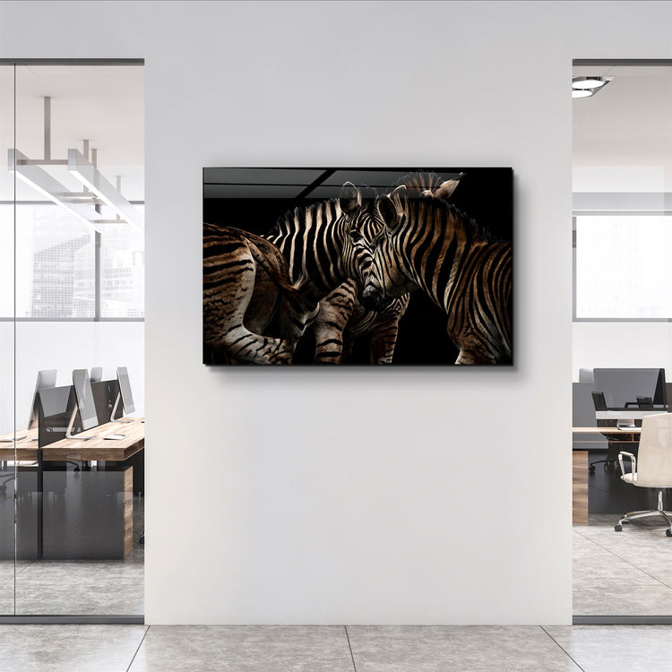 ・"Zebra Family"・Glass Wall Art | Artdesigna Glass Printing Wall Arts.