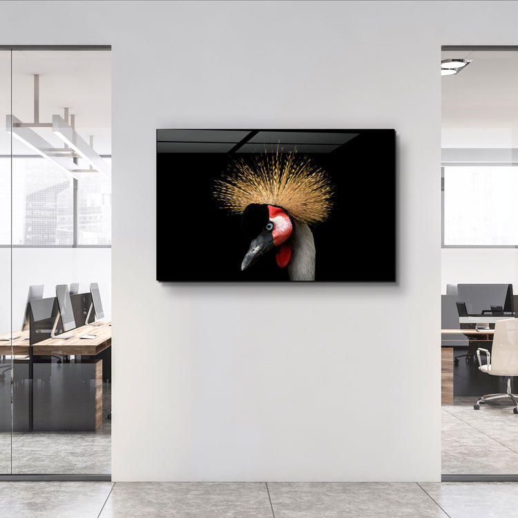 ・"Crowned Crane"・Glass Wall Art | Artdesigna Glass Printing Wall Arts.