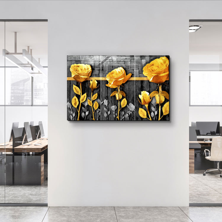 ・"Yellow Flowers"・Glass Wall Art | Artdesigna Glass Printing Wall Arts.