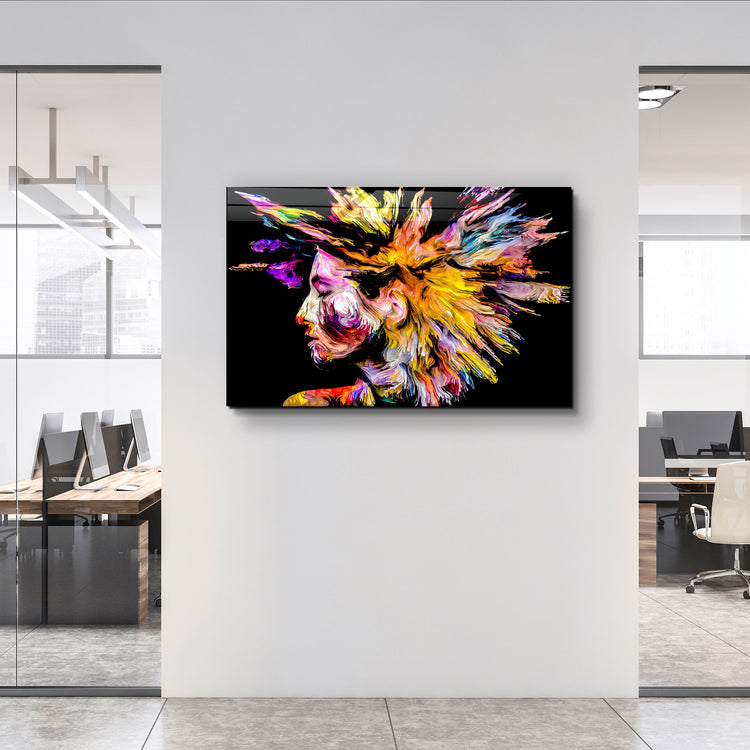 ・"Abstract Colorful Woman Portrait V1"・Glass Wall Art | Artdesigna Glass Printing Wall Arts.