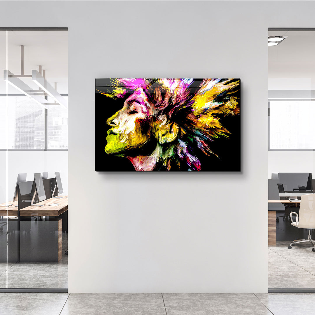 ・"Abstract Colorful Woman Portrait V2"・Glass Wall Art | Artdesigna Glass Printing Wall Arts.