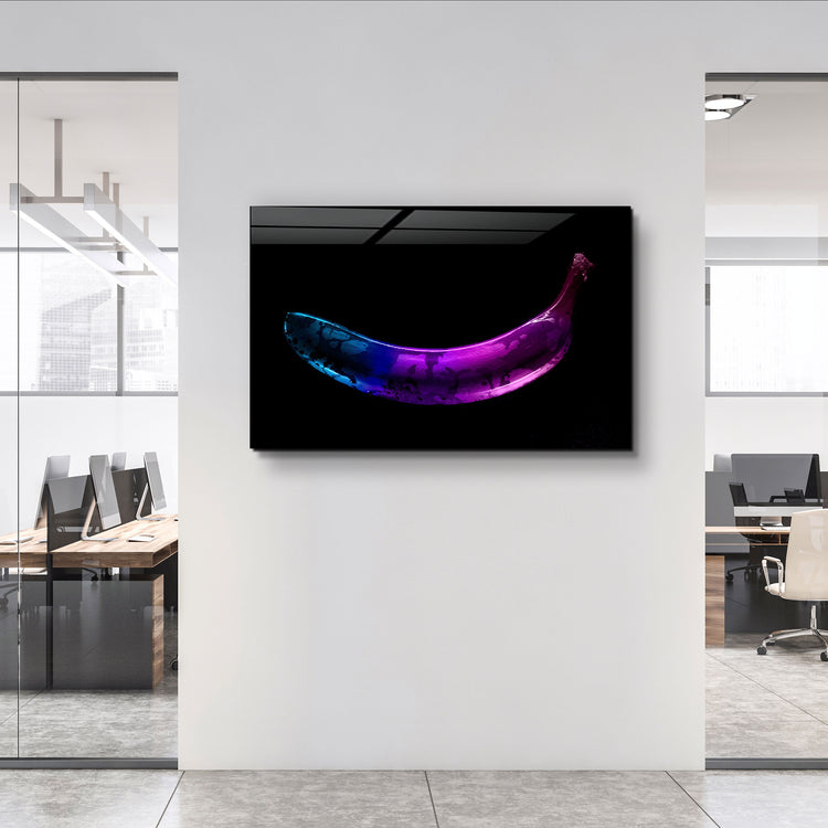 ・"Abstract Blue and Purple Banana"・Glass Wall Art | Artdesigna Glass Printing Wall Arts.