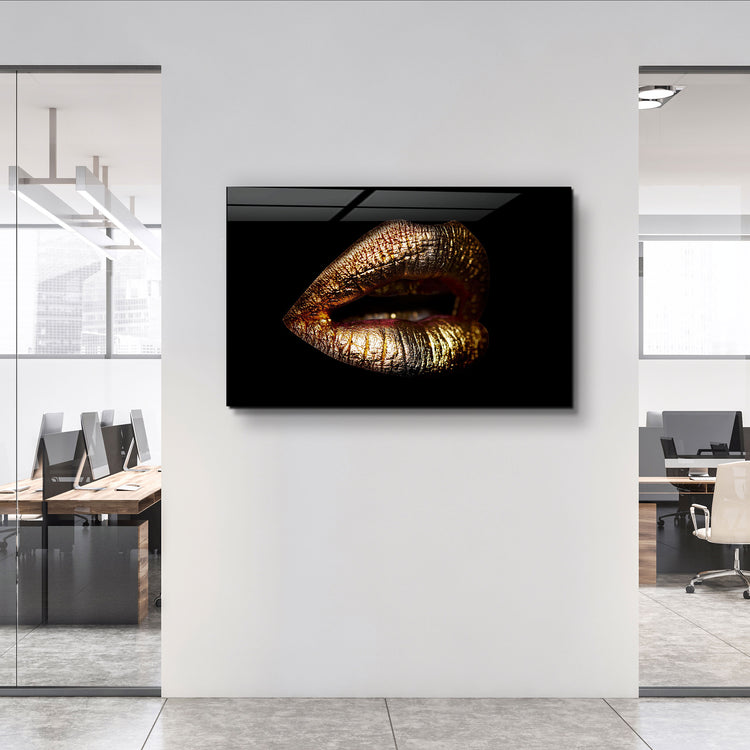 ・"Golden Lips"・Glass Wall Art | Artdesigna Glass Printing Wall Arts.