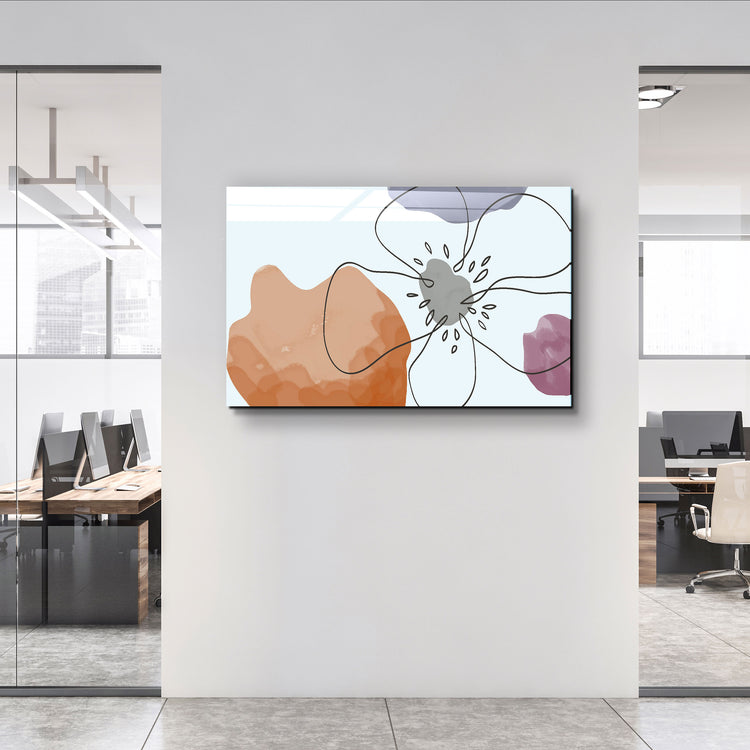 ・"Abstract Shapes and Flower"・Glass Wall Art | Artdesigna Glass Printing Wall Arts.