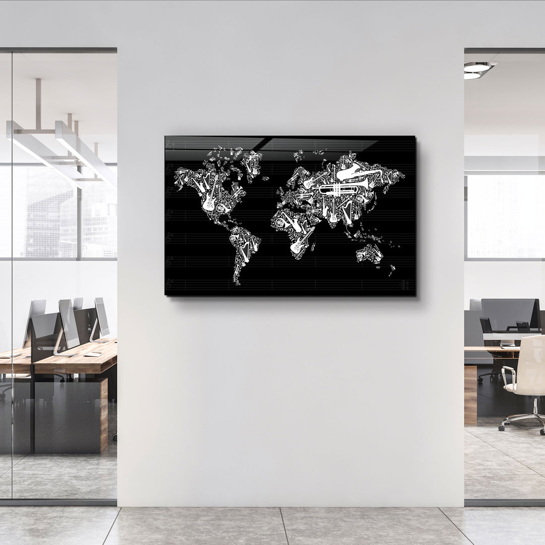 ・"Music World Map"・Glass Wall Art | Artdesigna Glass Printing Wall Arts.