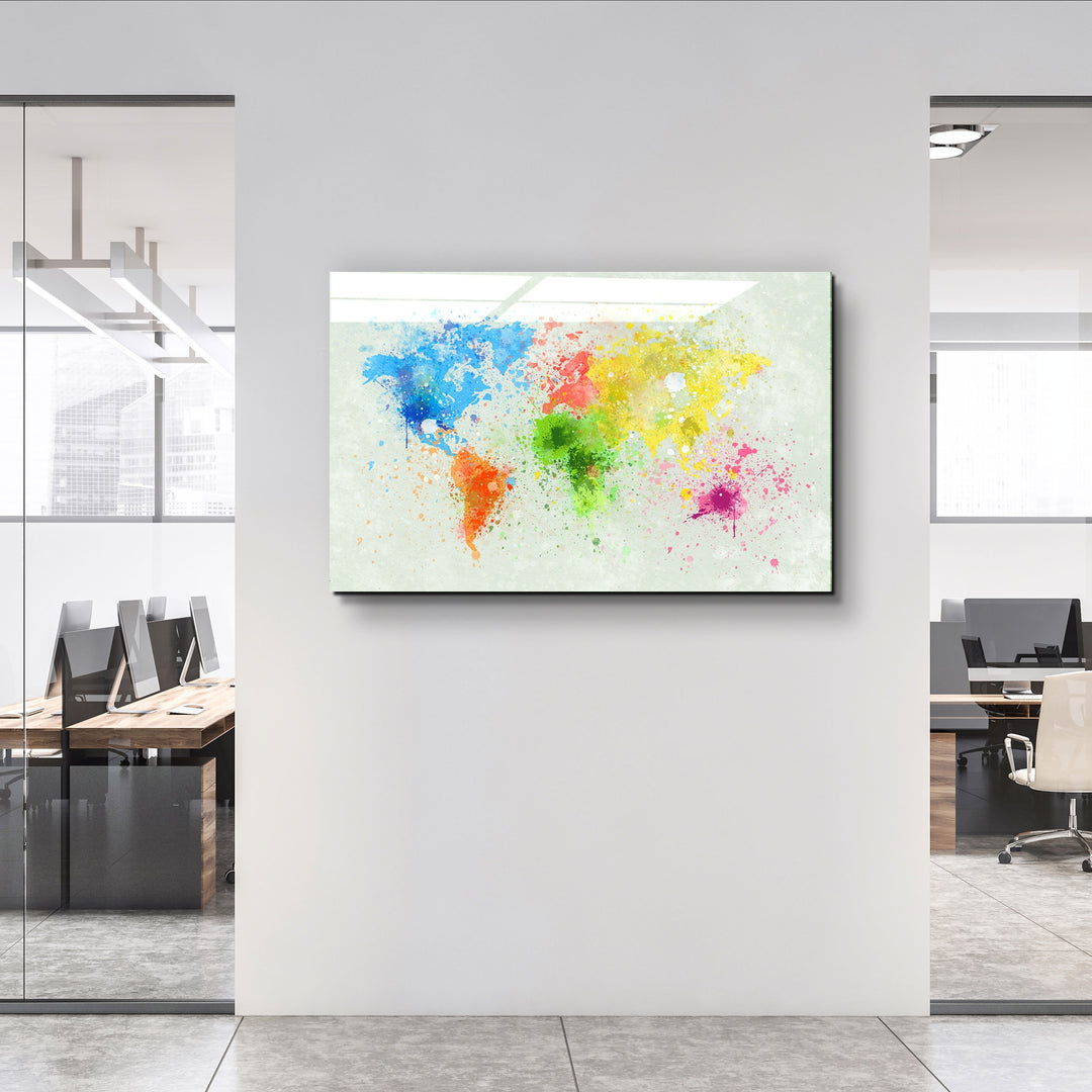 ・"Rainbow World Map"・Glass Wall Art | Artdesigna Glass Printing Wall Arts.